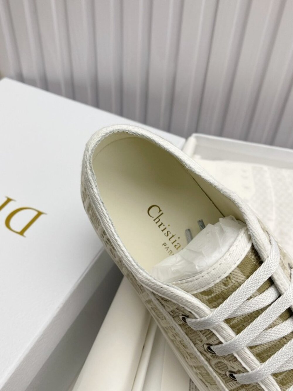 Dior Oblique Logo Woven Canvas Platform Sneakers Vintage Neutral Walking Shoes - Picture 3 of 9